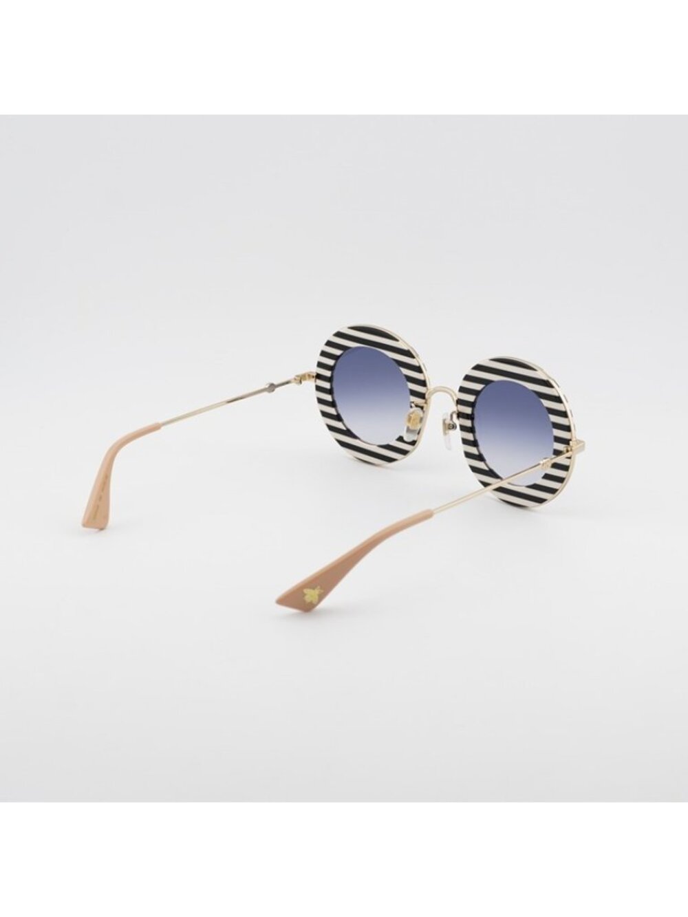 Gucci GG0113S 008 Sunglasses Black Round Frame, Blue Gradient Lenses - Picture 10 of 11